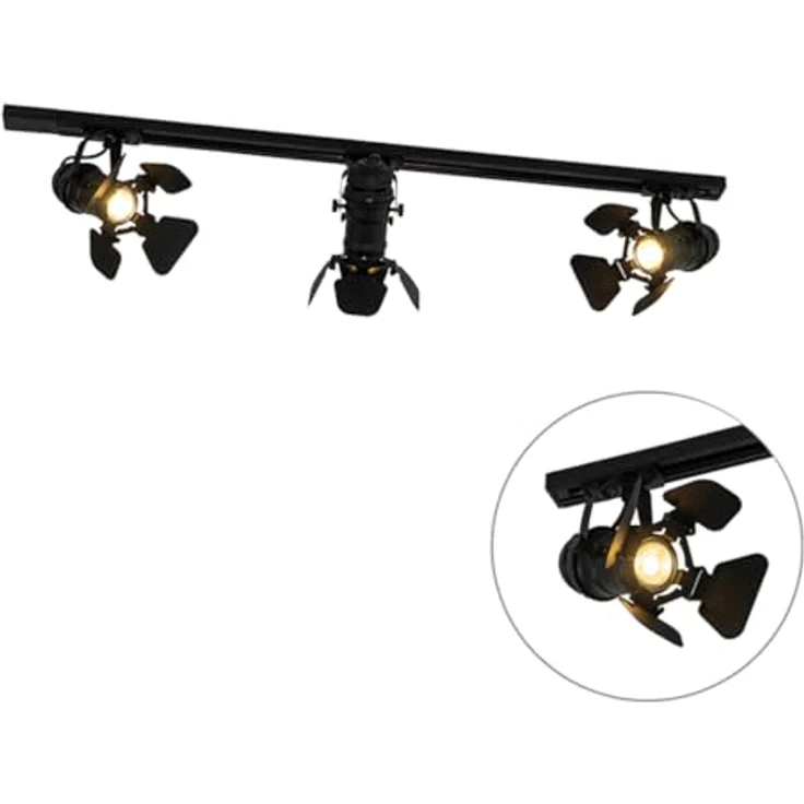 QAZQA Modern Schienensystem Komplettset, 3-flammiger Deckenspot in Schwarz, GU10 dimmbar, für Innenbeleuchtung – Bild 2
