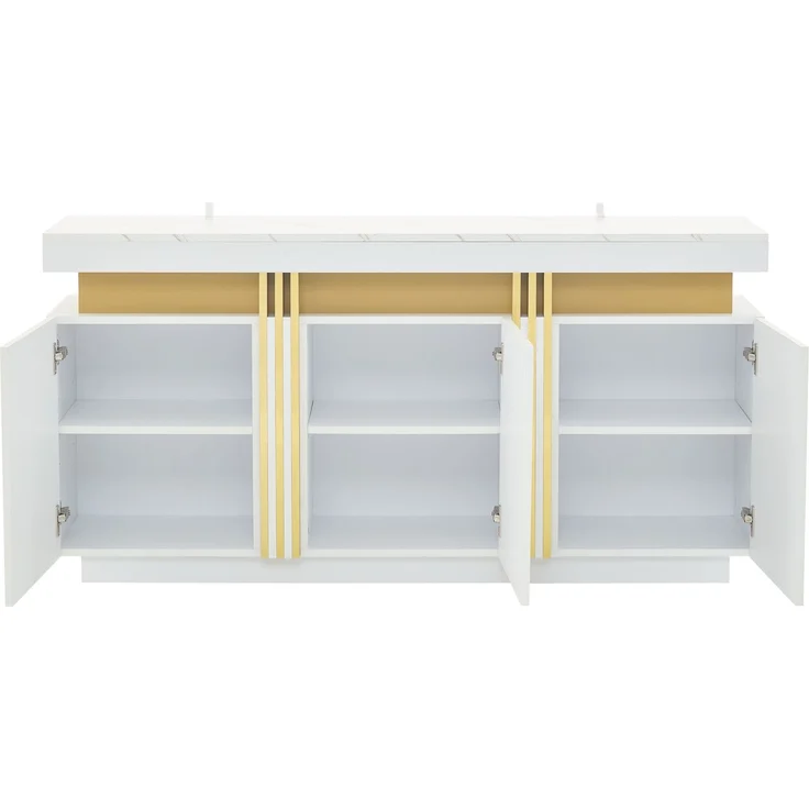 ZUBALIYA Sideboard 140x38x70 cm, mit 3 Türen, aus Spanplatte, Weiß – Bild 21