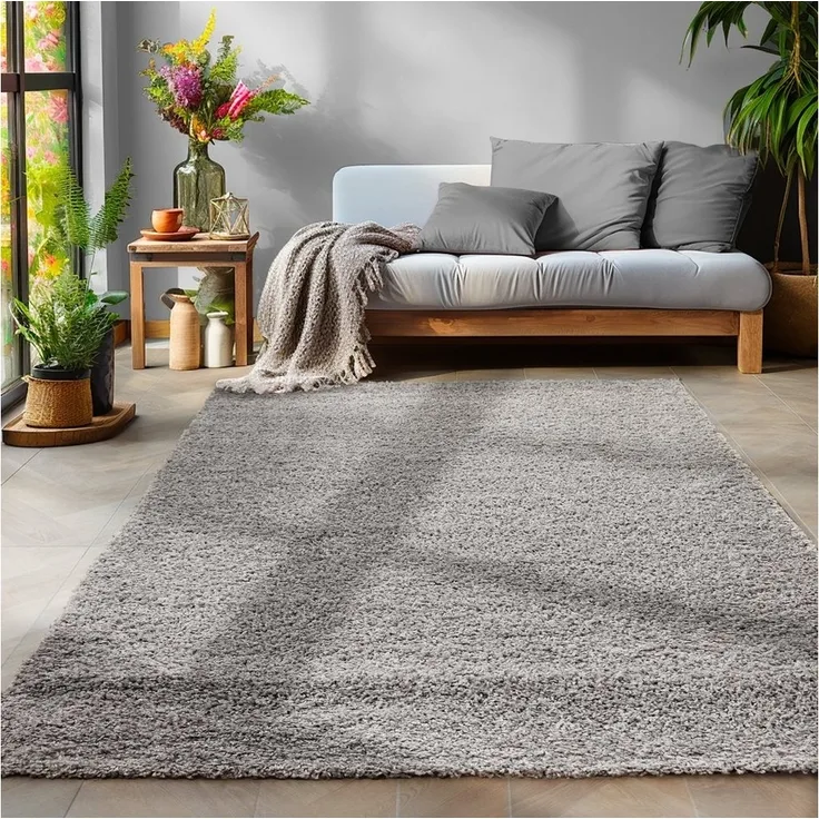 SIMPEX24 Teppich Unicolor - Einfarbig, Rund, Höhe: 30 mm, Einfarbig Shaggy Teppich Wohnzimmer Langflor Versch. Farben und Größen