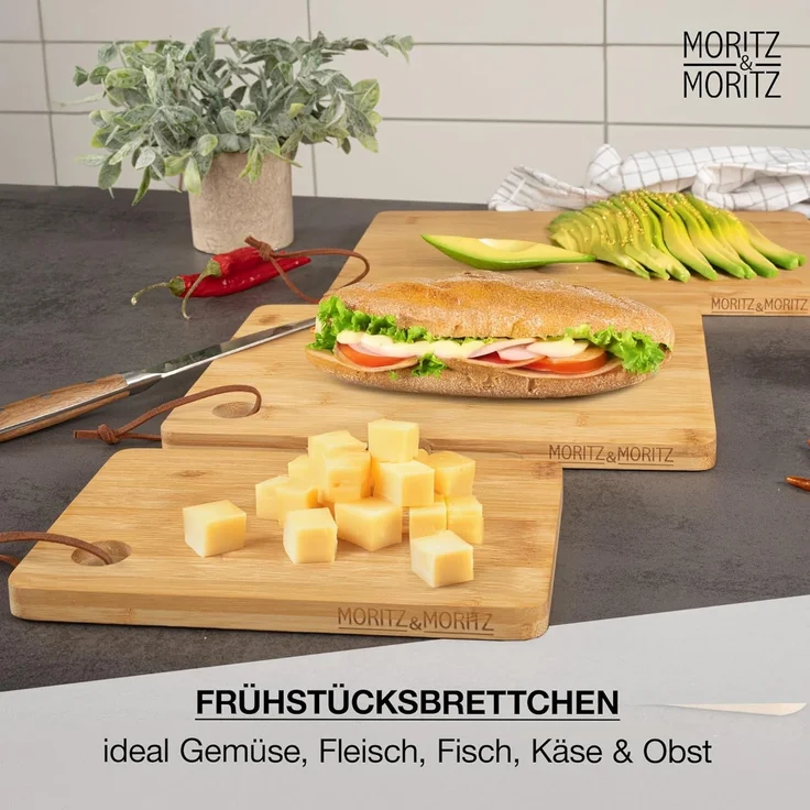 Moritz & Moritz Schneidebrett Bambus Frühstücksbrettchen - 3er Schneidebrett Holz Set, Bambus, (3er Set, 3-St, Set), 3 Größen – Bild 6