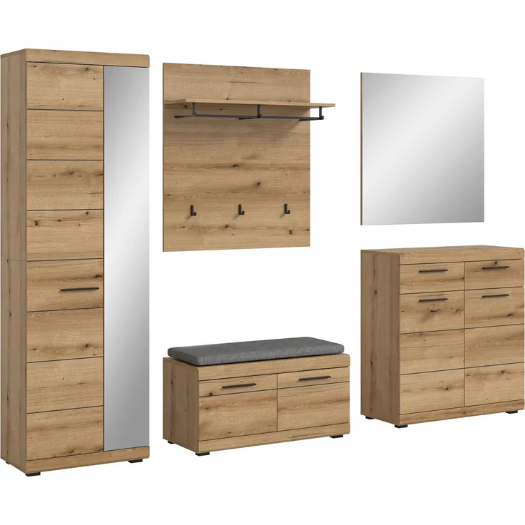Garderobenkombination inkl. Sitzkissen (B/H/T: 272x197x40 cm) in Evoke Oak Nachbildung – Bild 1