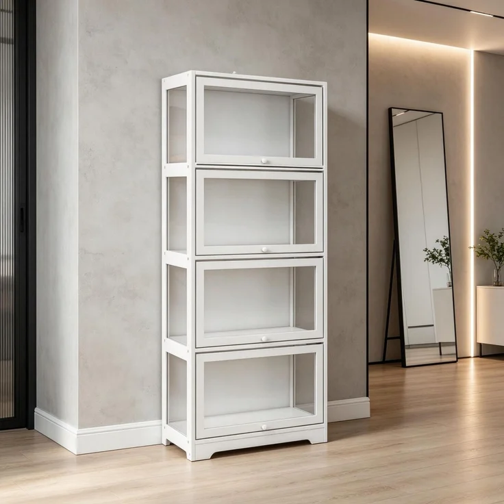 Eleganter Regalschrank,Vitrinenschrank,Stilvoller Schrank,Stauraum-Schrank(nur mit Regalschrank)--Weiß--59x30x139cm--YOUDENOVA – Bild 6