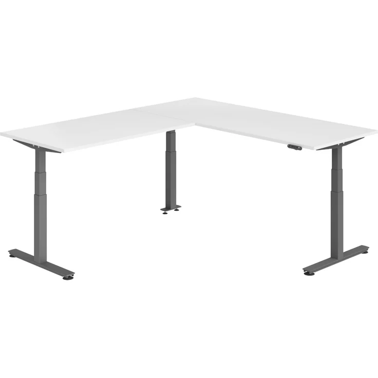 bümö Eckschreibtisch elektrisch höhenverstellbar L-Form: 200 x 240 cm in weiß, Gestell graphit - Stehschreibtisch mit Memory-Steuerung, elektrischer XXL Schreibtisch für die Ecke, XDSMW-2016-W-G – Bild 1
