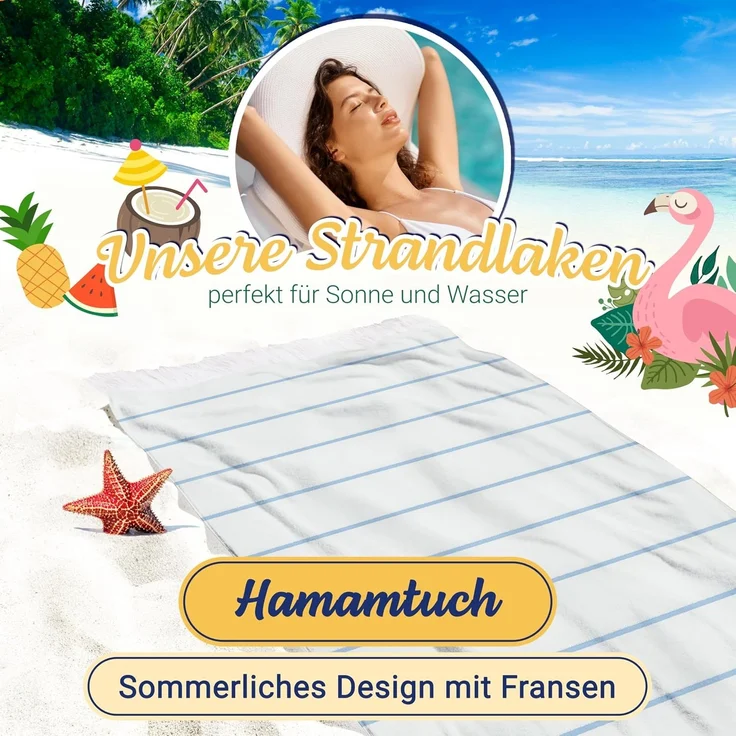 ZOLLNER Strandtuch - hautfreundliches und weiches Hamamtuch in 90x160 cm - waschbar bis 60°C – Bild 3