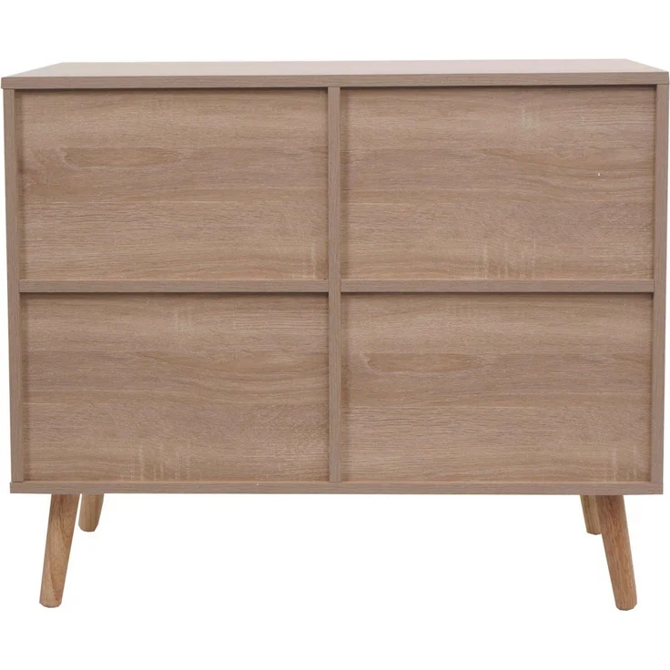 Kommode HWC-M39, Schrank Highboard, Staufach, Kubu Rattan Holz Melamin, 67 x 80 x 38 cm Eiche-Optik – Bild 7