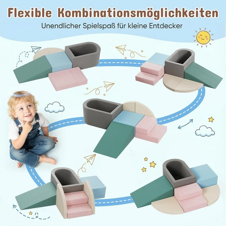 TLGREEN Kindersofa 7-teiliges Kletter und Spielset mit Rutsche, Bällebad, Weiche Schaumstoff-Bausteine für Kinder, rutschfester Basis, Sicherer Softplay-Baukasten für Krabbeln, Klettern, Motorikförderung – Bild 4