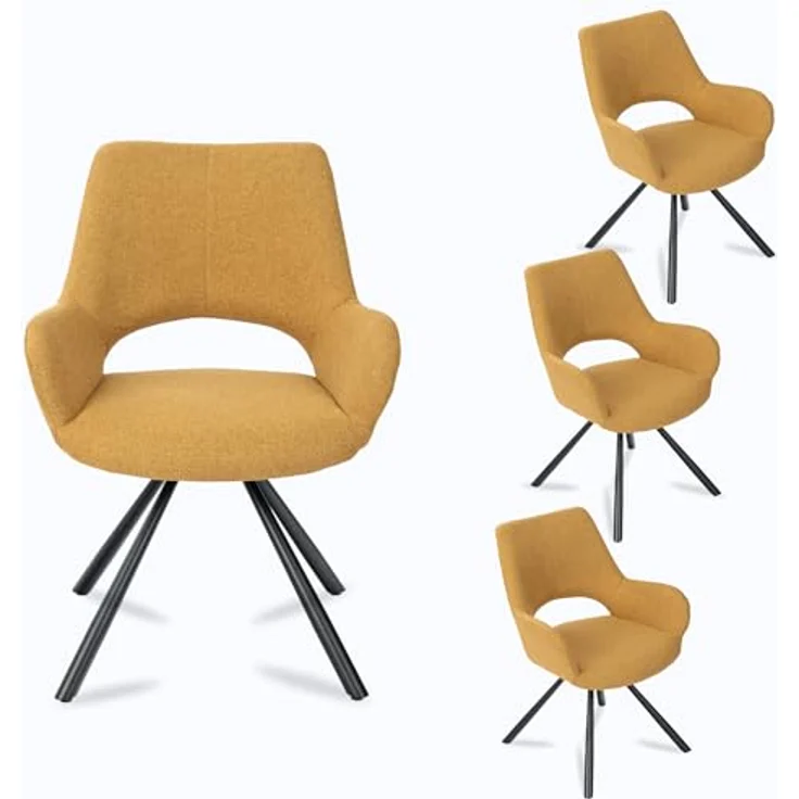 MEUBLE COSY Esszimmerstühle 4er Set Küchenstuhl Polsterstuhl mit Armlehne Sessel Sitzfläche aus Stoff Metallbeine, Gelb, 58.5 x 59 x 81 cm – Bild 2