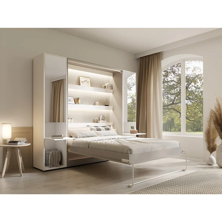 Vente-unique - RAPILI - Schrankbett - Metall - Beige, Weiß - 279 x 239.2 x 225.2 cm – Bild 2