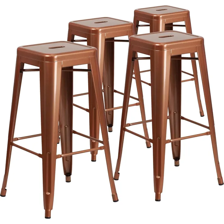 Flash Furniture Barhocker aus Metall, für drinnen und draußen, mit quadratischem Sitz, Eisen, Kunststoff, Kupfer, 4 Stück