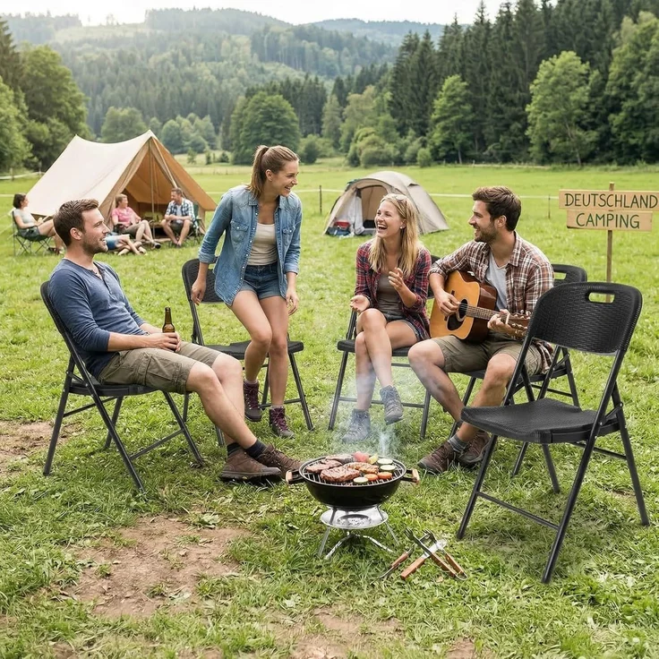 Sekey Klappstuhl 2er Set, Klappstühle aus Kunststoff und Metall, Campingstuhl Gartenstuhl Klappbar bis 150KG, Schwarz Rattanoptik – Bild 8