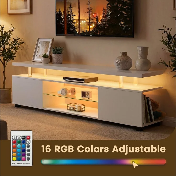 BlingBin TV-Schrank TV-Ständer für 60-Zoll-LED-Fernseher, Lowboard (Fernsehschrank, 1-St, 130 x 48 x 40 cm) Konsolentisch mit großem Seitenschrank für das Wohnzimmer – Bild 2
