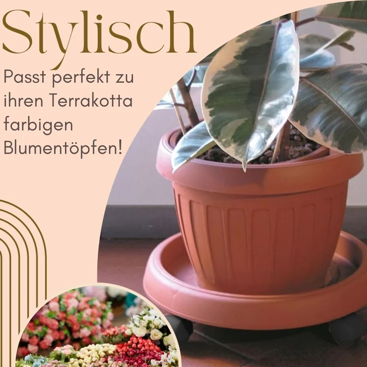 2er Set Pflanzenroller Outdoor Wetterfest Rollbrett Pflanzen Blumentopf Untersetzer mit Rollen Pflanzenroller rund Blumenroller 25 cm – Bild 3