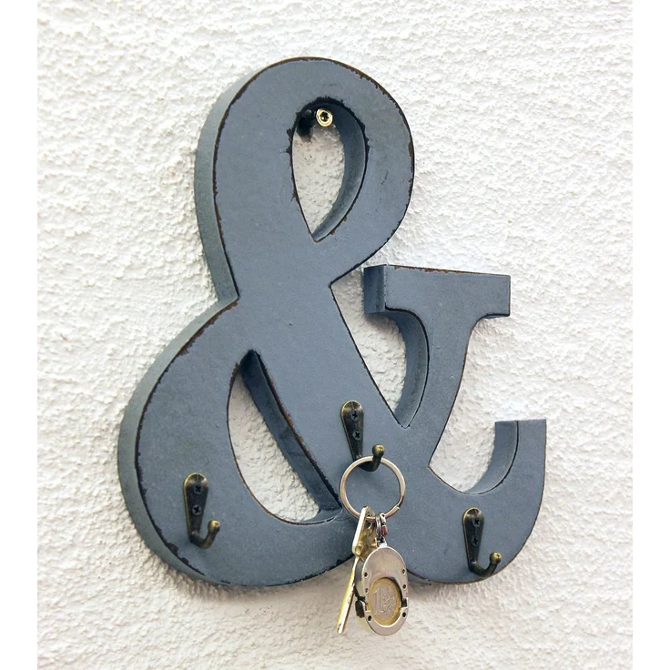 Buchstabe & mit 3 Schlüsselhaken 24cm YX-14B394 Vintage Shabby Hakenleiste Haken – Bild 2