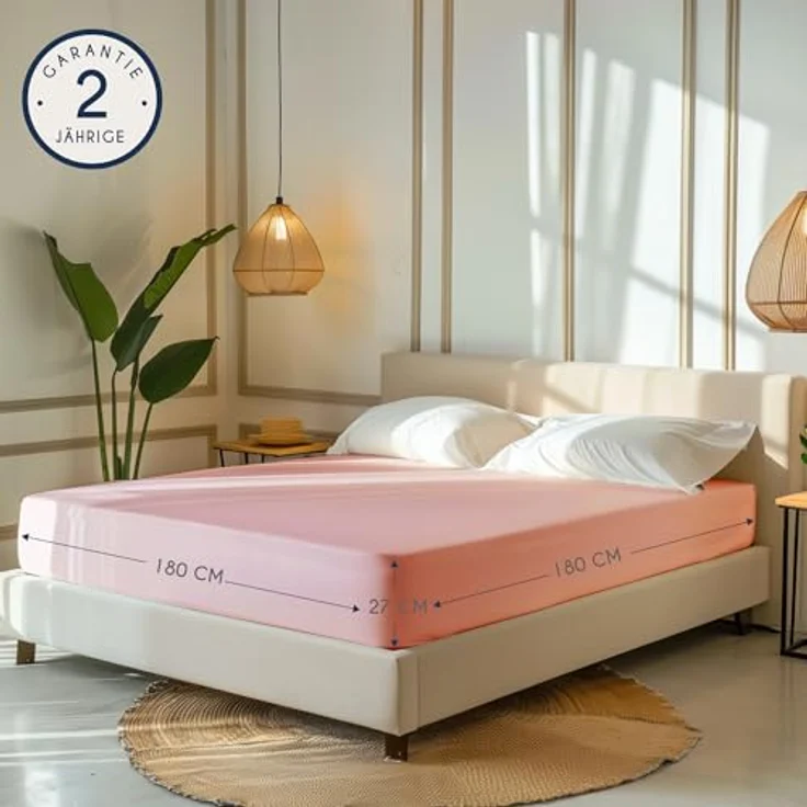 Dreamzie - Spannbettlaken 180x200 cm - Baumwolle Oeko Tex Zertifiziert - Rose - 100% Jersey Spannbettlaken 180x200 cm Baumwolle – Bild 3