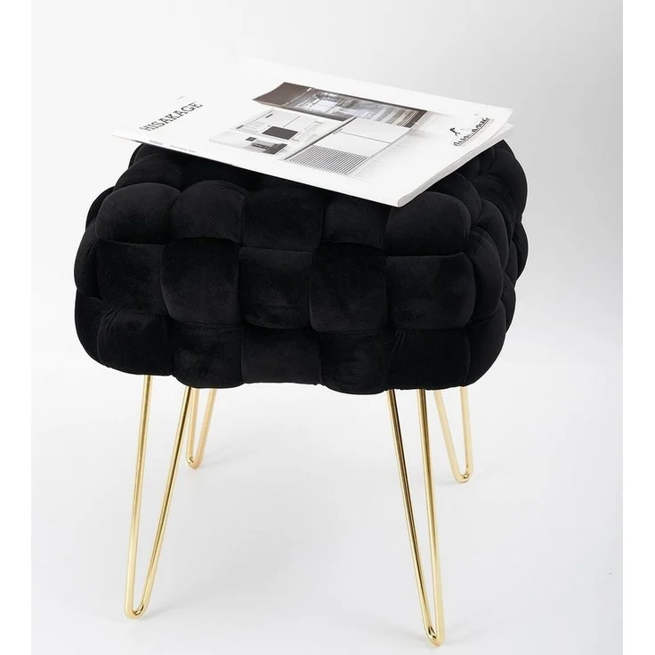 Zedelmaier Sitzhocker Samt-Hocker Quadratischer mit Metallbeinen Kissens D15,5cm Taburett (ZDV42-BK), Größe: L38*B38*H41,5cm Goldene Beine – Bild 3