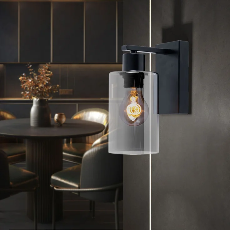 2x Wandstrahler, Glas, rauch, schwarz matt, H 23 cm – Bild 6