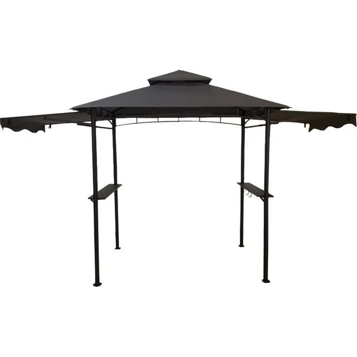 HC Garten & Freizeit BBQ Grillpavillon, 240x150x250 cm, pulverbeschichtetes Stahlgestell, feuerresistentes Polyesterdach, anthrazit mit Ablagen und Rauchabzug