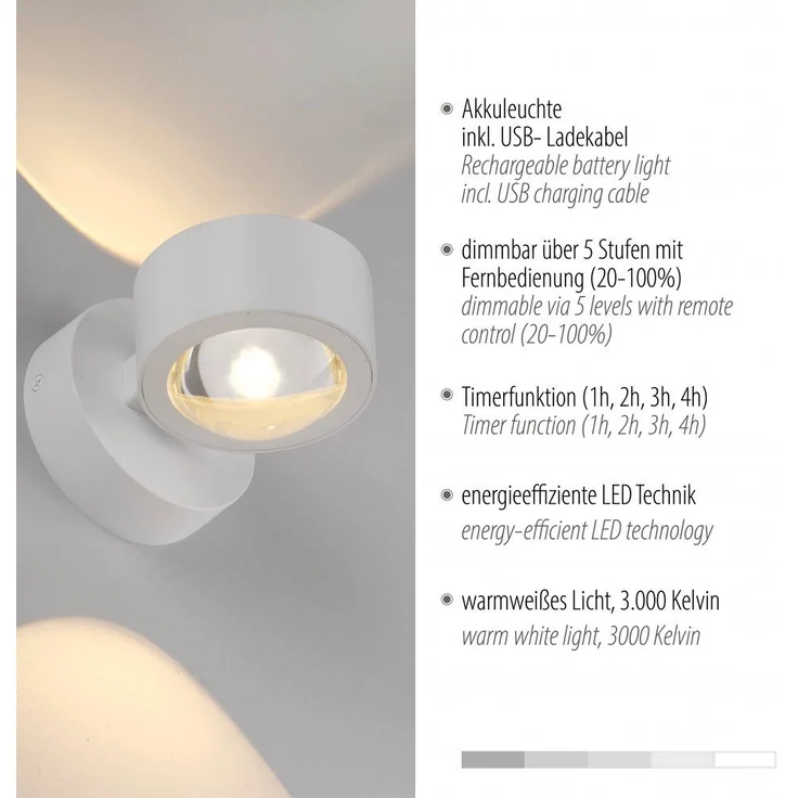 JUST LIGHT 19330-16 AKKU-CHIA AKKU-Wandleuchte weiss 3000K – Bild 8