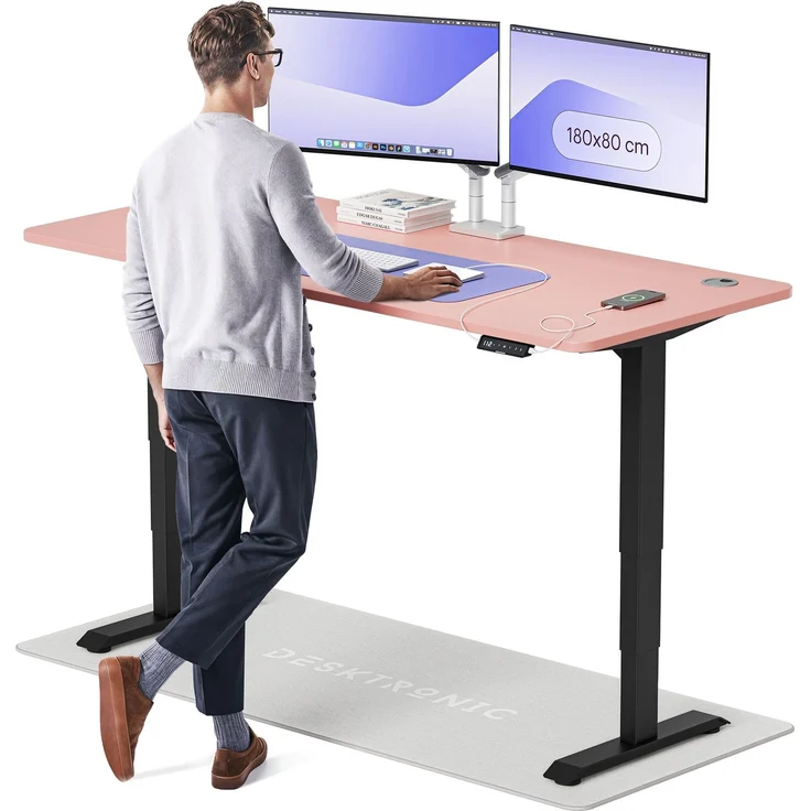 Desktronic HomePro Elektrisch höhenverstellbarer Schreibtisch 180x80cm Schwarz/Rosa mit Memory-Funktion, Anti-Kollisions Technologie, USB-A und USB-C-Ladeanschlüssen – Bild 1