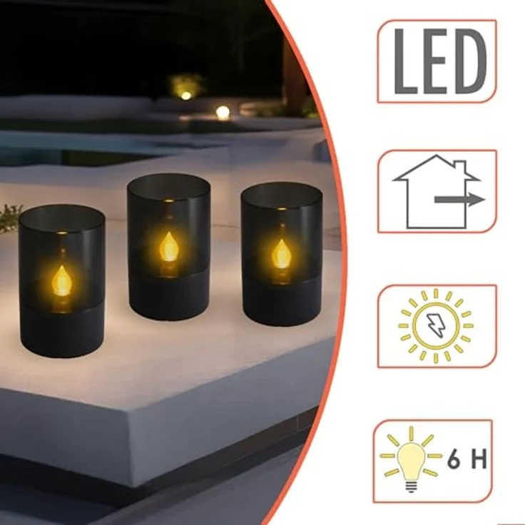 Spetebo LED Tischleuchte Mini Solar LED Tischlampe schwarz - 11 x 7 cm, 3er Set, LED fest integriert, warm weiß, Einschaltautomatik – Bild 3
