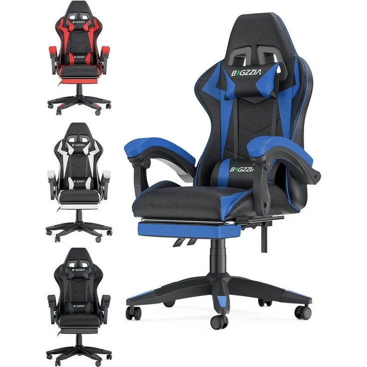 BIGZZIA Bürostuhl Gaming Stuhl mit Fußstütze - Gamer Stühle Ergonomisch mit Lendenkissen, Kopfstütze Gaming Chair Höhenverstellbar Computerstuhl – Bild 1