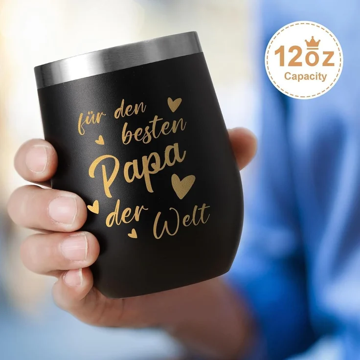 Livole Mama und Papa Geschenk Tasse Thermobecher 350ml 2 Stück Schwarz – Bild 3