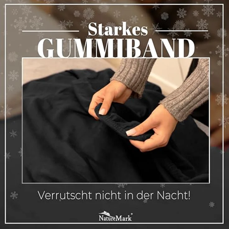 NatureMark Spannbettlaken Winter Thermo Fleece Spannbettlaken, 80% Baumwolle und 20% Polyester, Gummizug: rundum, (1 Stück), 90x190 bis 100x200 cm - Schwarz – Bild 6