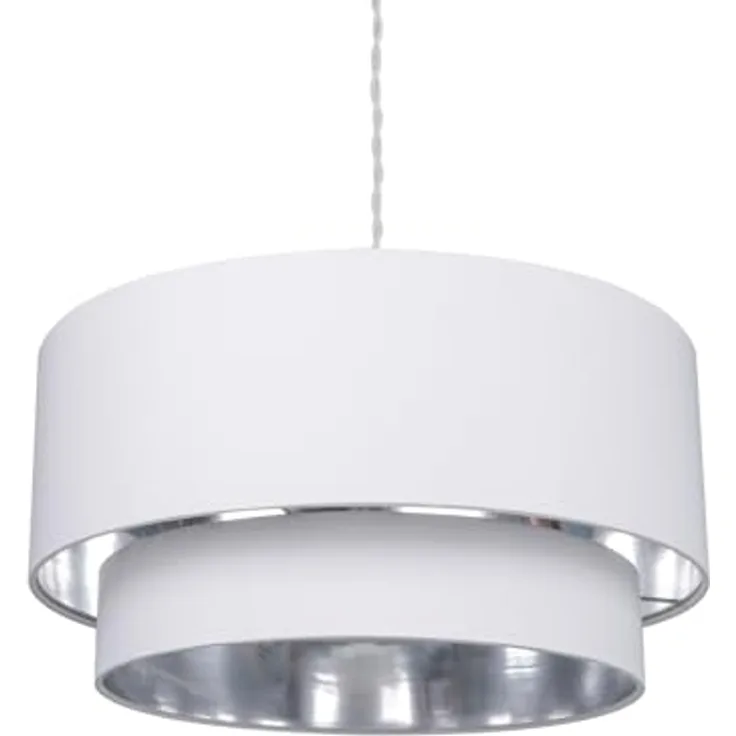 LEDKIA LIGHTING Reflect Duo, Hängeleuchte mit verstellbarer Länge, E27 Fassung, elegantes Design aus Textil, Weiß