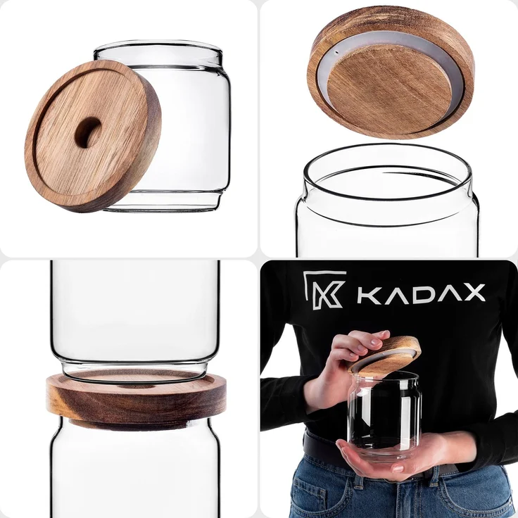 KADAX Vorratsglas 450ml mit Holzdeckel, Glasbehälter zur Aufbewahrung von Lebensmitteln, Vorratsgläser mit Deckel, Vorratsbehälter aus Glas, Vorratsdosen – Bild 9