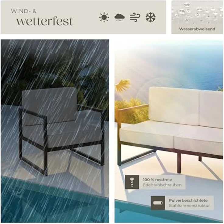 tectake® Gartenlounge Outdoor, 2X Sofa 3 Sitzer 1x Gartensessel, Relaxsessel Garten, Gartenbank, Gartenmöbel, Balkonmöbel, Terrassenmöbel, Wintergarten, Sitzecke Outdoor, Gartenlounge - 7 Sitzplätze – Bild 9