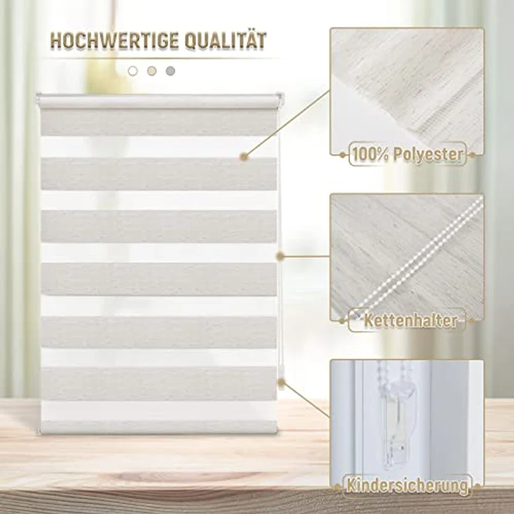 Deswell Doppelrollo Klemmfix ohne Bohren Leinen B85 x H220 cm (Stoffbreite 81cm) Rollos für Fenster ohne Bohren für Fenster mit Lichtdurchlässig & Verdunkelnd/Höhe Stufenlos Verstellbar – Bild 8