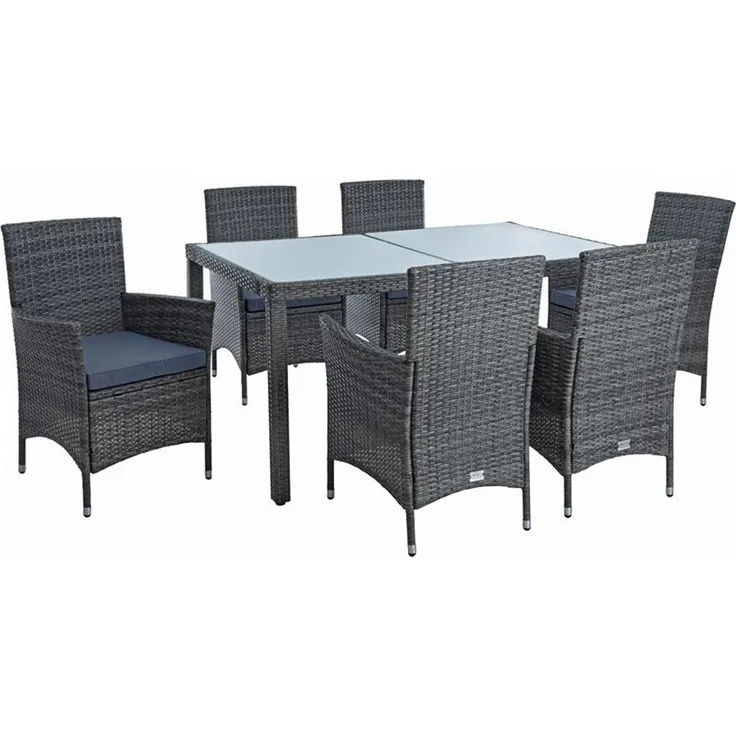 Poly-Rattan Sitzgruppe Essgruppe Gartenmöbel Set 6 Per. Gartenset Anthrazit-Grau