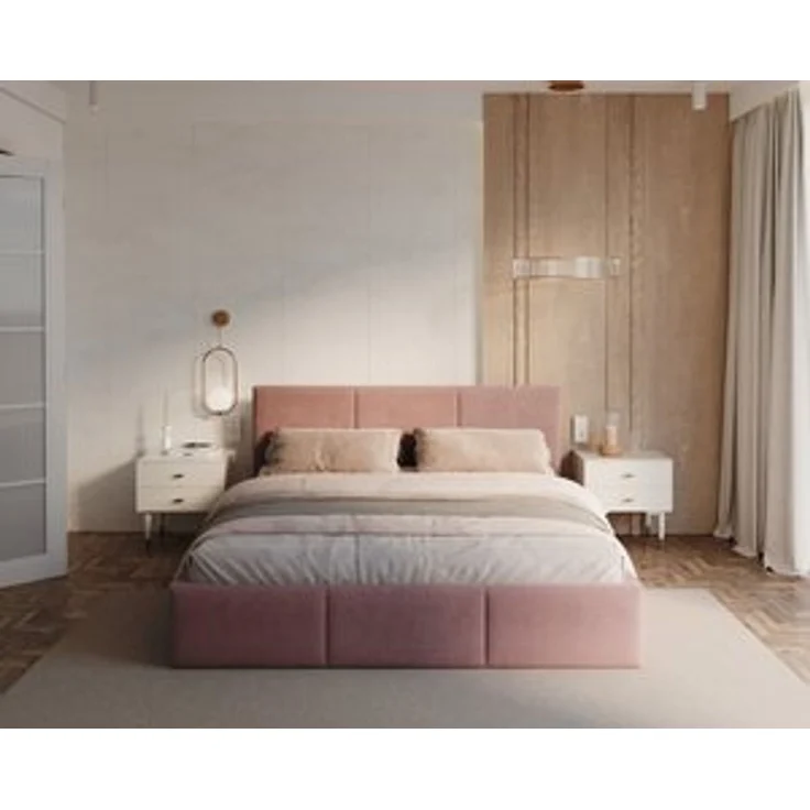 thematys Polsterbett mit Bettkasten & Lattenrost – Stauraumbett Cord 180x200cm, ohne Matratze, Pastellrosa – Bild 7