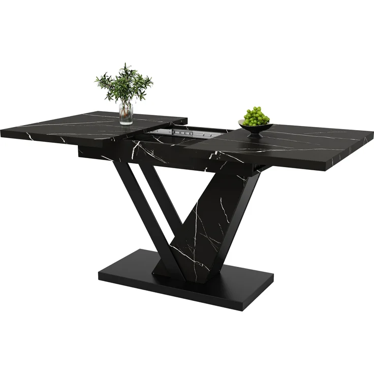 Esstisch ausziehbar 120–160x75x75,5 cm, stilvoller Tisch mit Marmor-Dekorplatte, stabilem Metallrahmen für Küche & Wohnzimmer, 75.5cmx120-160cmx75cm, Schwarz – Bild 10
