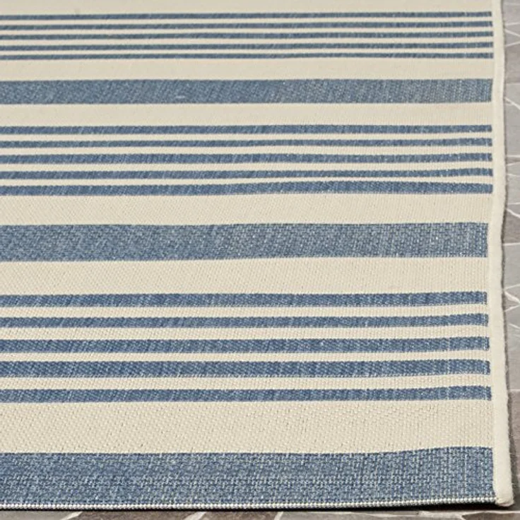SAFAVIEH Geometrisch Teppich für Wohnzimmer, Esszimmer, Schlafzimmer - Courtyard Collection, Kurzer Flor, Beige und Blau, 160 X 231 cm – Bild 4
