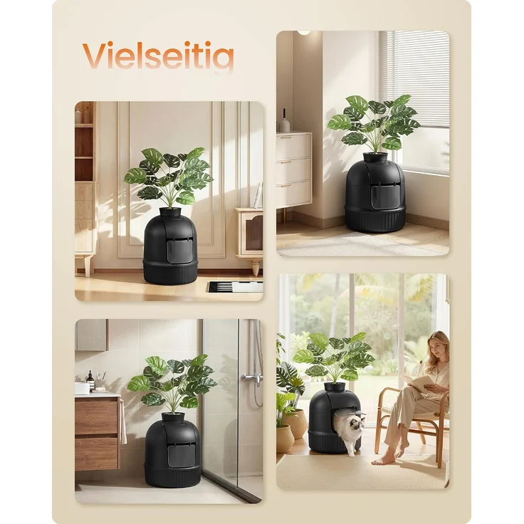 FEANDREA Katzentoilette mit Tür, Blumentopf, verstecktes Katzenklo für Wohnzimmer, mit Filter, schwarz – Bild 7