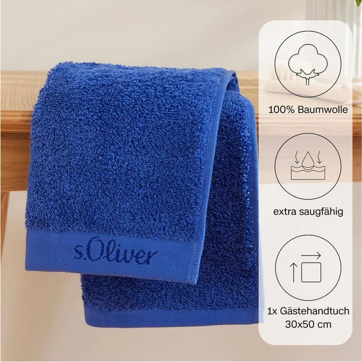 s.Oliver Handtuch, Walkfrottier (1-St), besonders weich und saugfähig, Blau, 30x50 cm – Bild 4