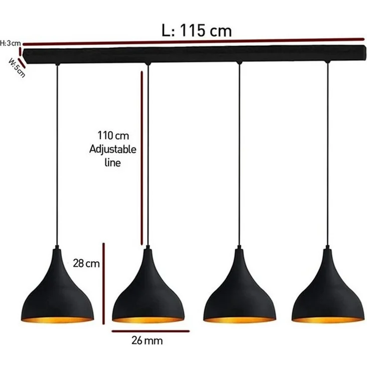Bamyum Pendelleuchte Bamyum Pendelleuchte I Adash I Schwarz 4 Flammig Metall Ø 26 cm Lampe, ohne Leuchtmittel – Bild 4