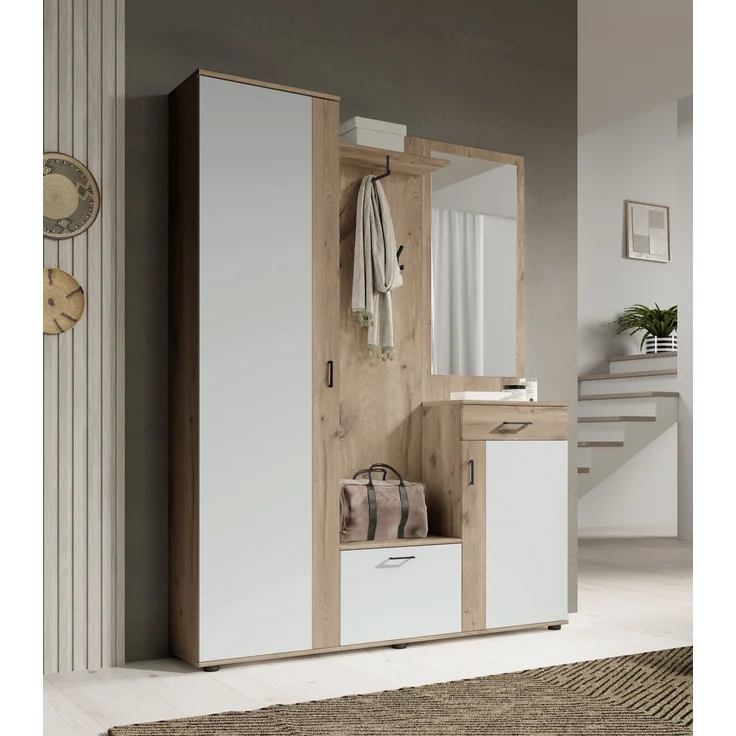Kompaktgarderobe >Jens< in Viking Oak Dekor / Lichtgrau - 145x184x29cm (BxHxT) – Bild 2