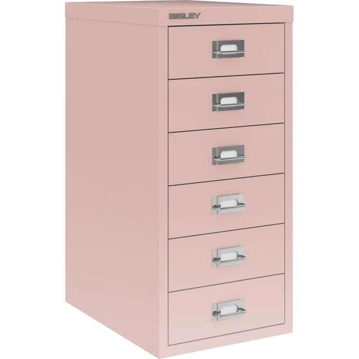 Bisley Multidrawer Schubladenschrank aus Metall mit 6 Schubladen DIN A4 ohne Sockel - Farbe: Pastellpink, L296-620 – Bild 1