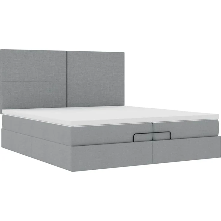 vidaXL Ottoman-Bett mit Matratzen & LEDs Hellgrau 200x200 cm Stoff 3313948 – Bild 5