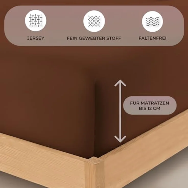 Buymax® Topper Spannbettlaken 140x200 cm Spannbetttuch 100% Baumwolle Jersey für Matratzentopper bis 12 cm Matratzenhöhe Bettlaken für Boxspringbett Topper, Braun Schokobraun – Bild 4