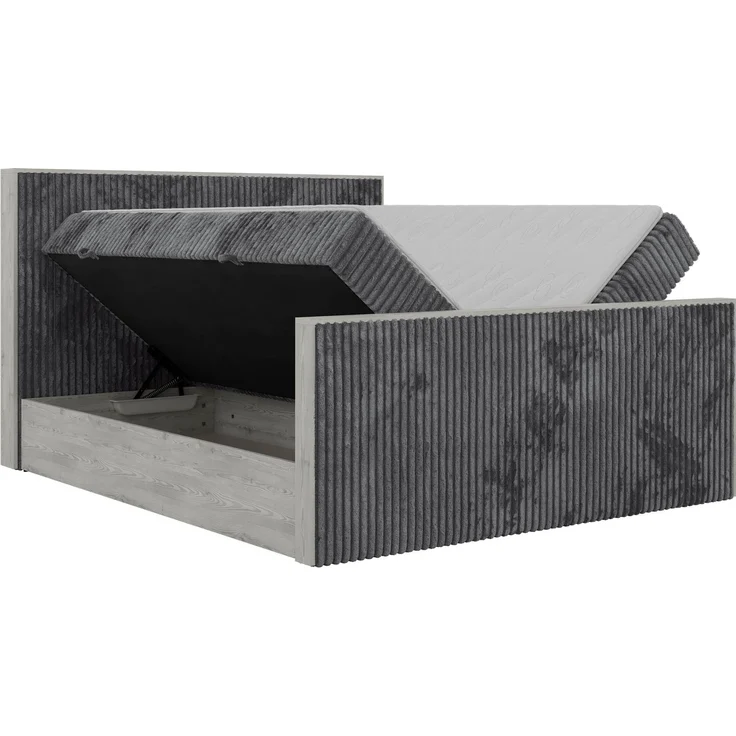 Boxspringbett NORDIC DUO 160 x 200 cm mit Matratze H3, hohe Kopfteil Doppelbett inkl. Topper T25 Holzoptik zwei Bettkästen - Grau Cord – Bild 8