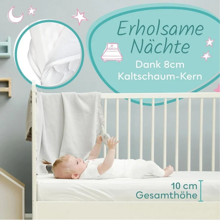 Komfortschaummatratze Babymatratze H2 mit Trittkante, Sun Garden, 10 cm hoch, (Bezug waschbar), 60x120 cm, 70x140 cm H2 – Bild 3