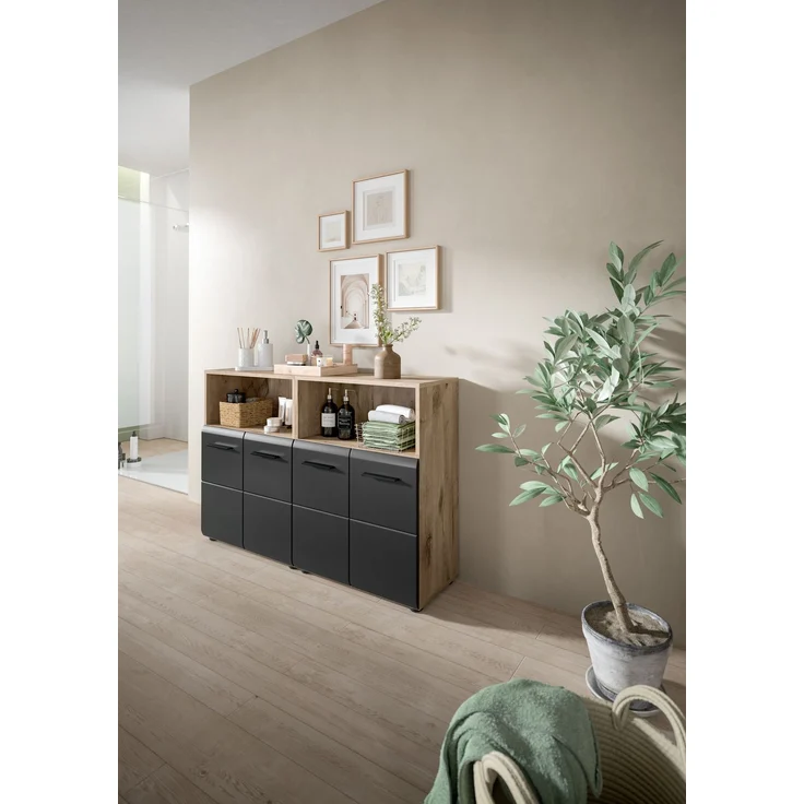 Badkombination (B/H/T: 120x80x30 cm) in schwarz matt und Nox Oak Nachbildung – Bild 5