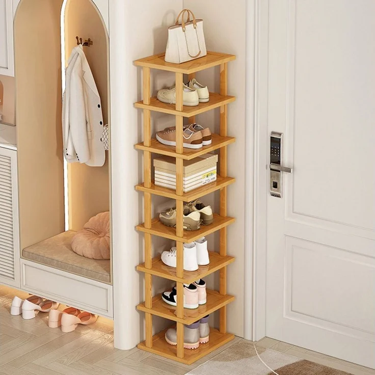 Rutaqian Schuhregal Vertikales Schuhregal,5/7/8 Stöckige Schuhregal aus Holz, Freistehende Schuhhalter Schmal und Hoch für Eingang,Flur – Bild 3