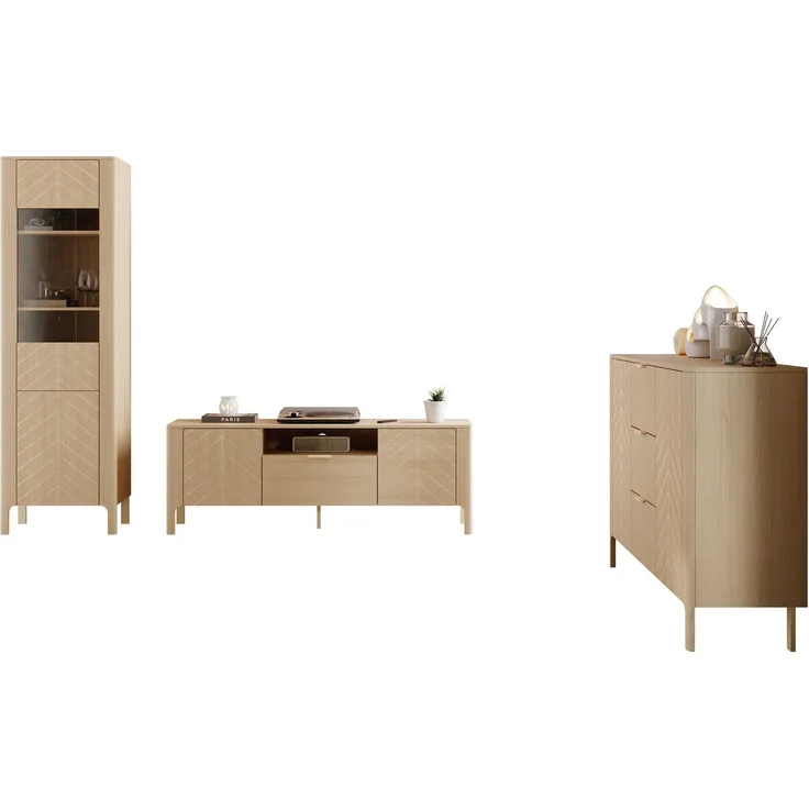 Wohnzimmer-Set Mirkosa I (Farbe: Vicenza Eiche, ohne Beleuchtung)