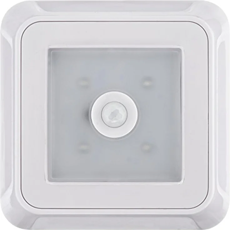 MÜLLER LICHT Cara Sensor mobile LED Batterieleuchte mit Bewegungssensor und Dämmerungssensor, selbstklebend mit Magnethalter, 0,5 W, 12 lm, inkl. Batterien (4x AAA), Weiß – Bild 1