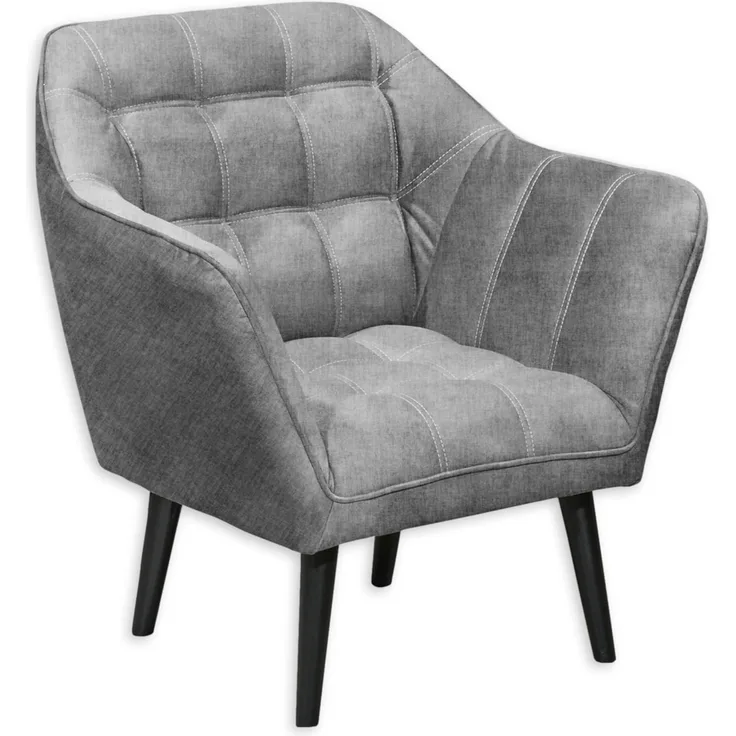 MAX Loungesessel mit Armlehnen, Grey - Bequemer Sessel gepolstert mit schwarzen Massivholz Füßen für Esszimmer & Wohnzimmer - 84 x 87 x 70 cm (B/H/T)