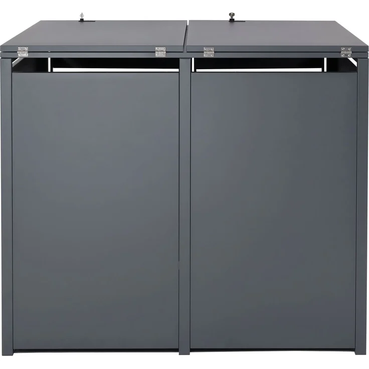 2er Mülltonnenverkleidung HWC-J81, Mülltonnenbox, erweiterbar, Metall 50kg, anthrazit ~ Kirsche-Holzoptik dunkelbraun – Bild 5